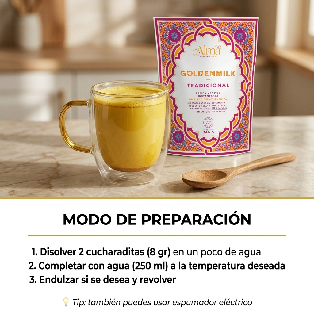 Golden Milk Tradicional instantánea | Leche Dorada vegana en Polvo con Cúrcuma y Especias
