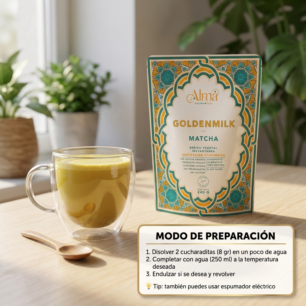 Goldenmilk Matcha y Maca Instantánea | Leche Dorada vegana con Matcha japonés y Maca blanca