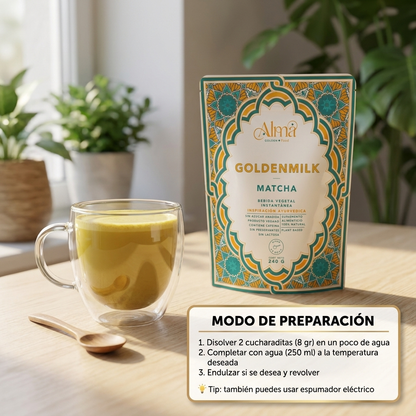 Goldenmilk Matcha y Maca Instantánea | Leche Dorada vegana con Matcha japonés y Maca blanca