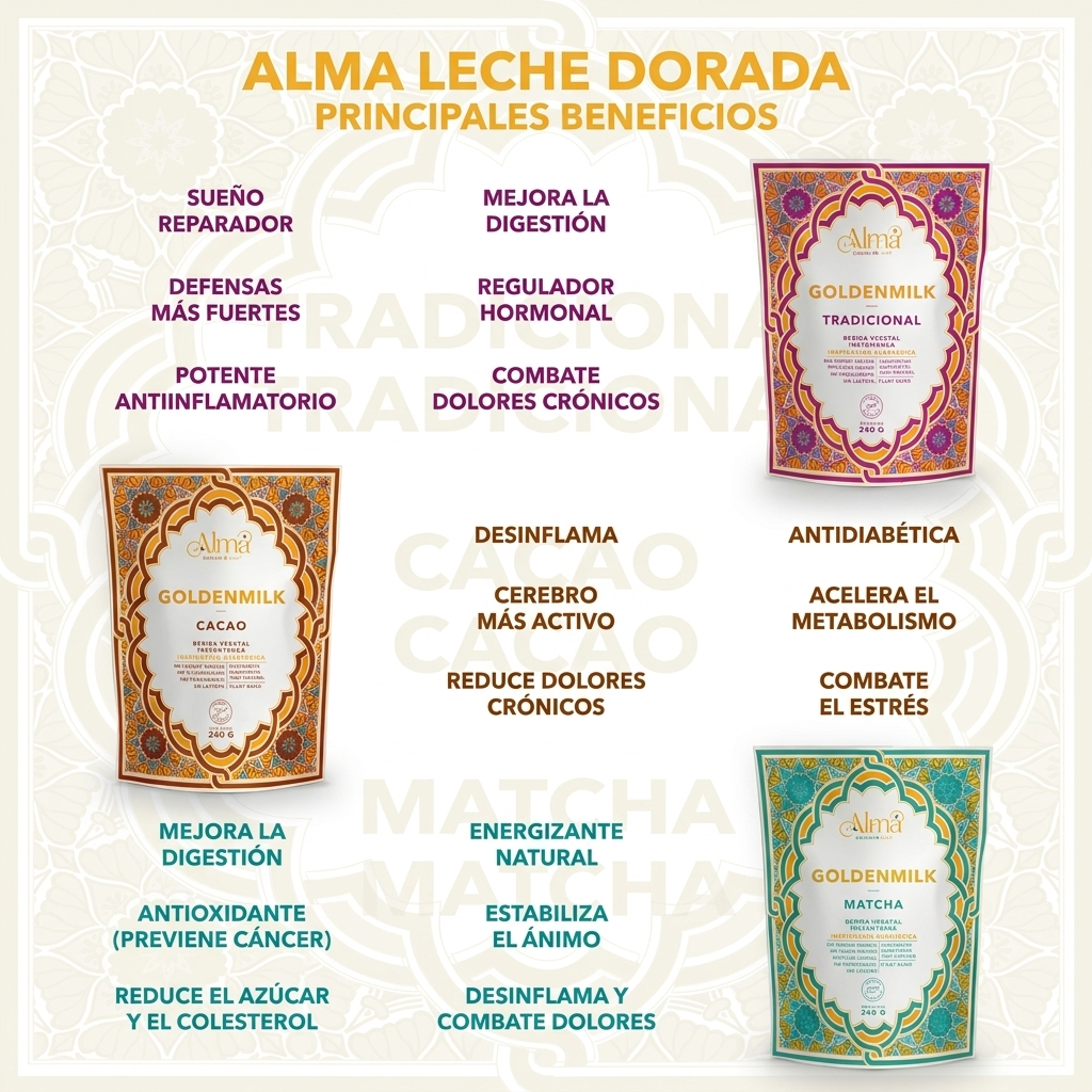 Trío de Golden Milk - Leche Dorada instantánea 3 sabores | Tradicional-Cacao-Matcha