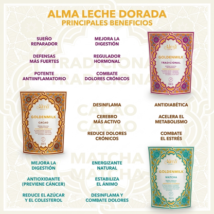 Trío de Golden Milk - Leche Dorada instantánea 3 sabores | Tradicional-Cacao-Matcha