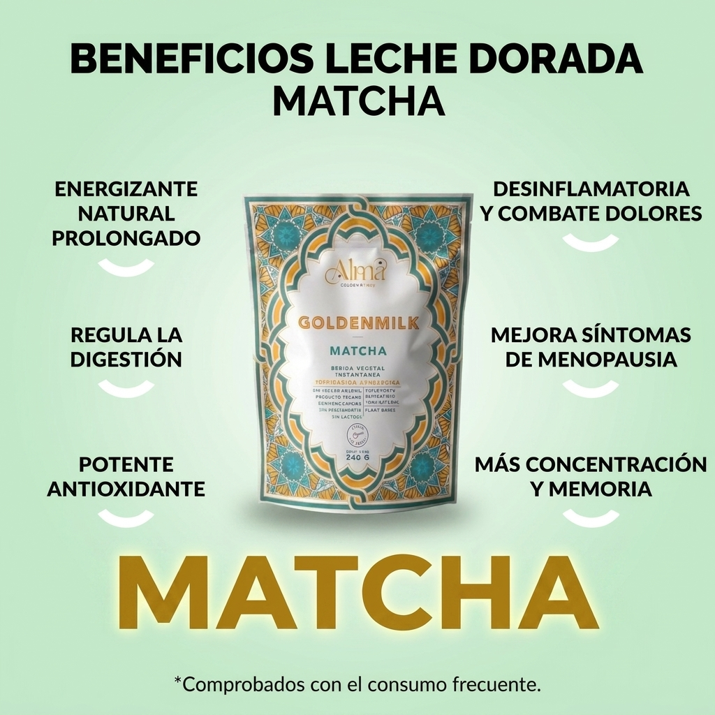 Goldenmilk Matcha y Maca Instantánea | Leche Dorada vegana con Matcha japonés y Maca blanca