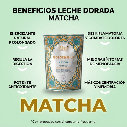 Goldenmilk Matcha y Maca Instantánea | Leche Dorada vegana con Matcha japonés y Maca blanca