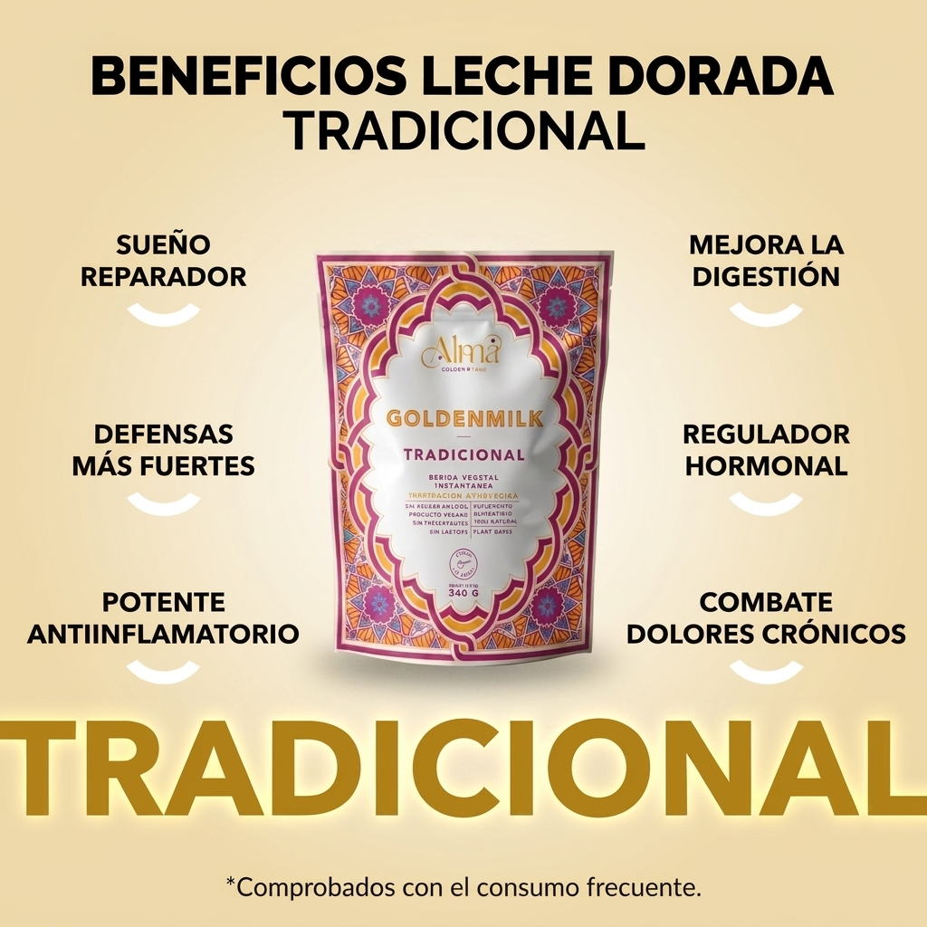 Golden Milk Tradicional instantánea | Leche Dorada vegana en Polvo con Cúrcuma y Especias
