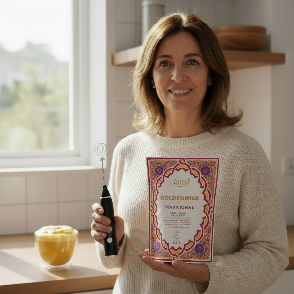 PACK GOLDEN START - Goldenmilk Tradicional 240g + Batidor electrico recargable + cuchara medidora