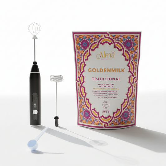 PACK GOLDEN START - Goldenmilk Tradicional 240g + Batidor electrico recargable + cuchara medidora