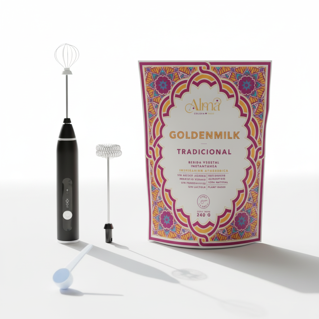 PACK GOLDEN START - Goldenmilk Tradicional 240g + Batidor electrico recargable + cuchara medidora